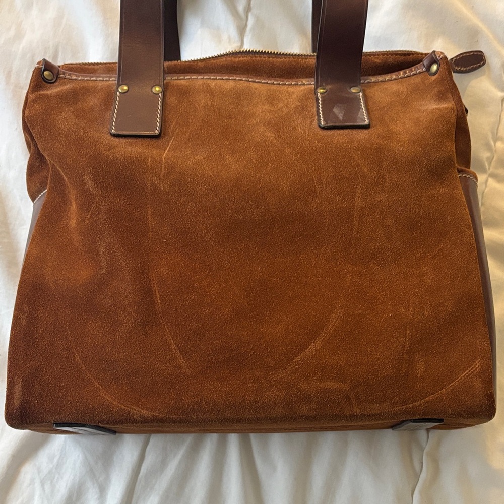 Bloomingdale’s Brown Suede Leather Tote Bag - Picture 2 of 4
